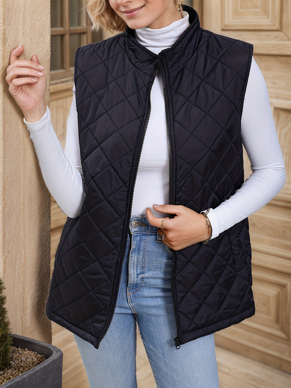 Kessoro Women's Diamond-Quilted Longline Vest in black - women's apparel, view 5 of 5