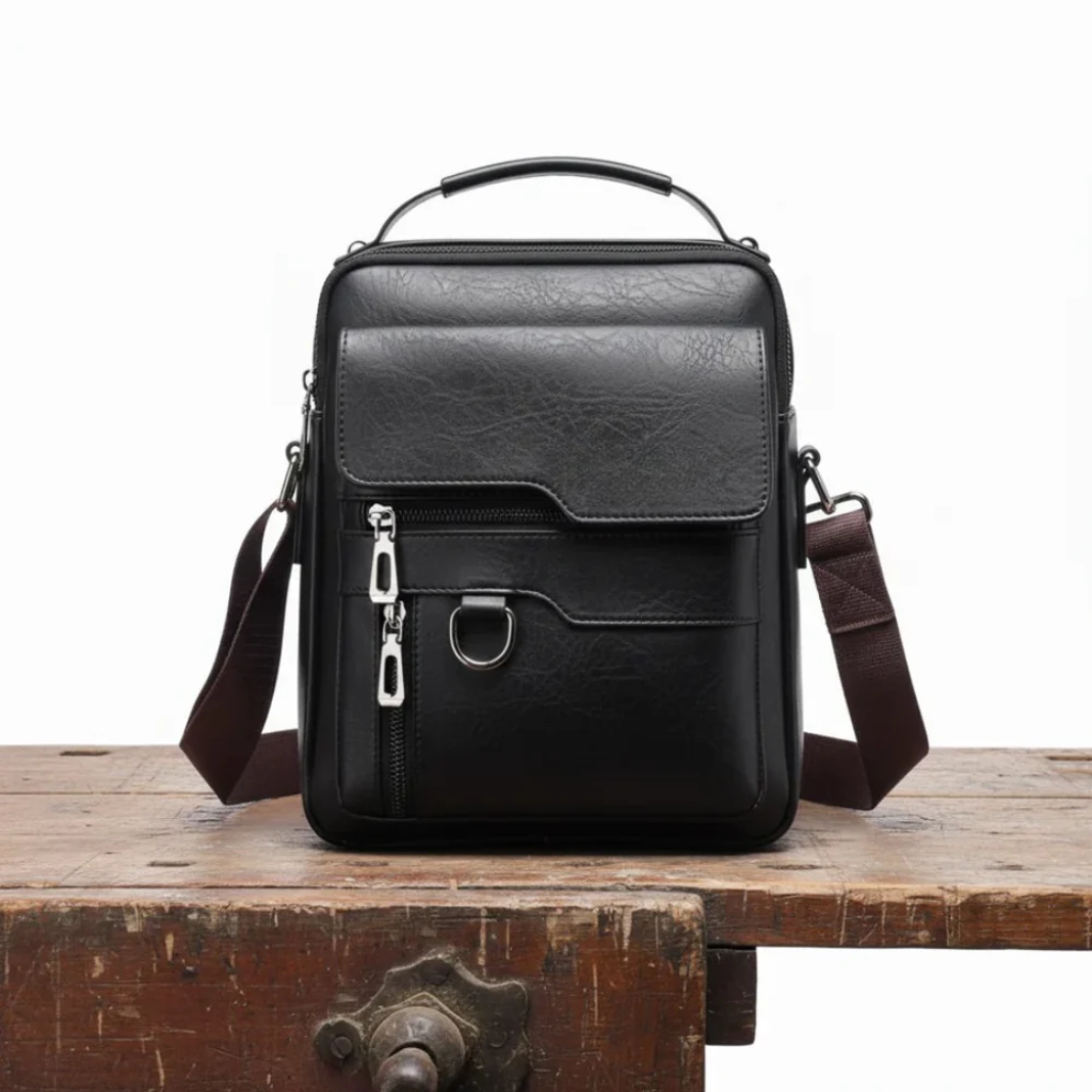 Kessoro unisex slim flap buckle crossbody bag in light brown, dark brown and black