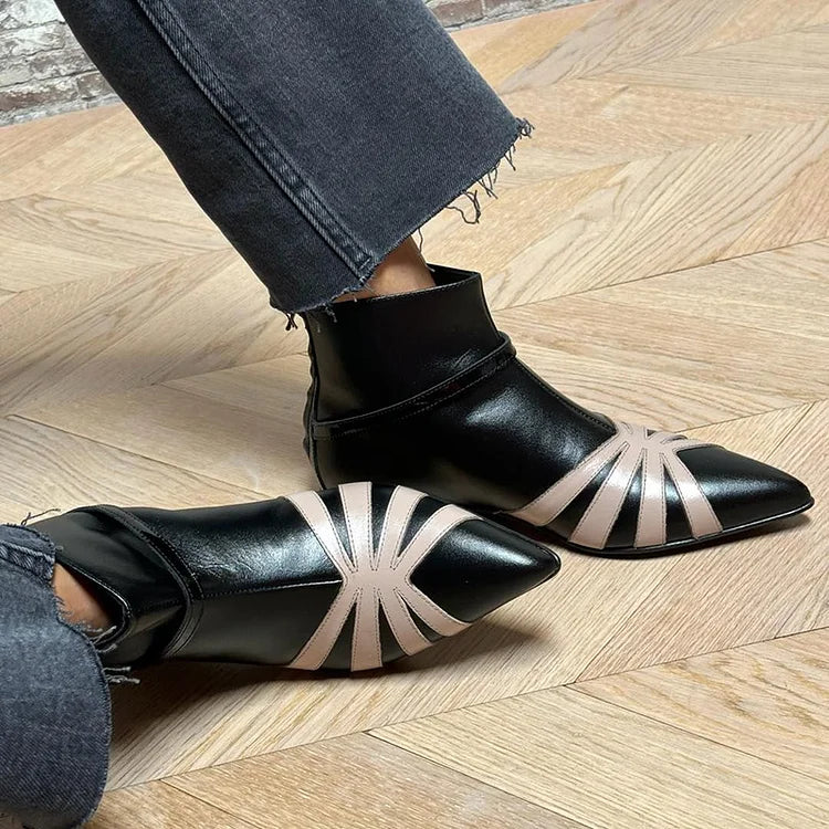 Kessoro women's pointed toe geometric ankle boots in black