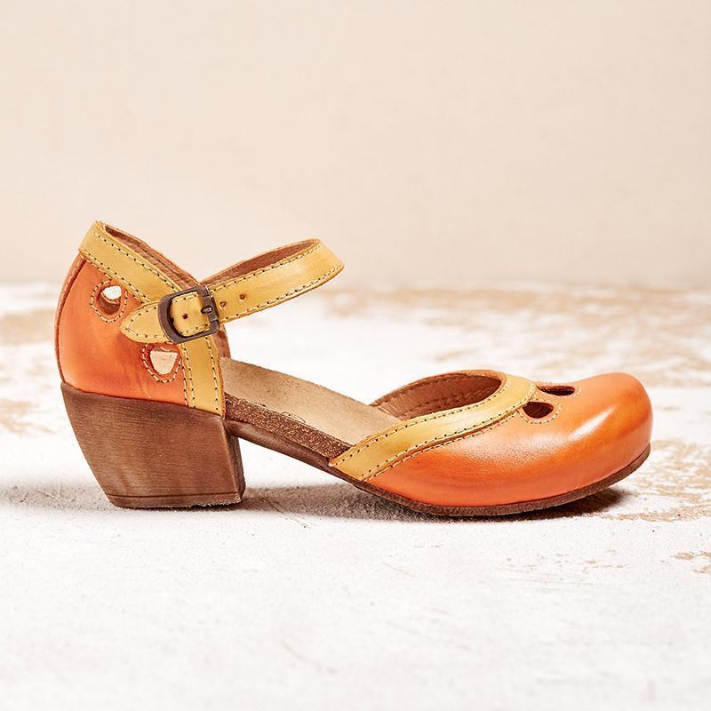 Women's low-heel T-strap comfort sandals in blue, orange, red and green — Kessoro, image 8 of 8