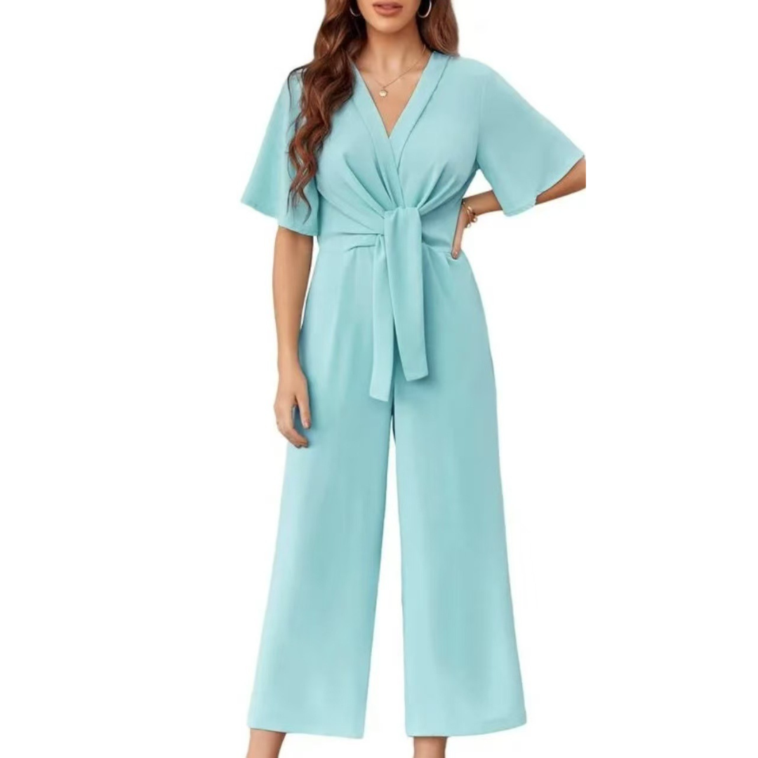 Kessoro women's tie-knot summer jumpsuit in black, beige, blue, grey and pink