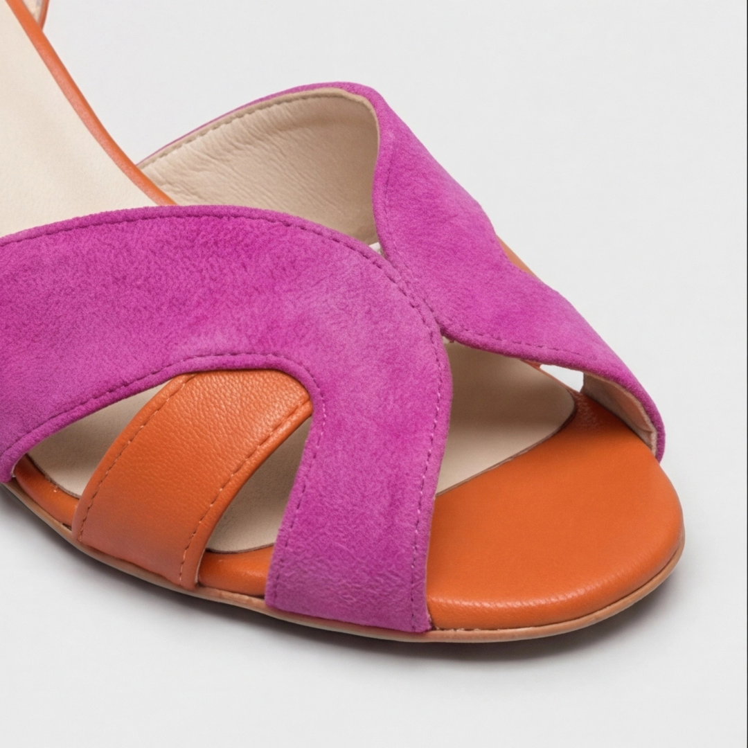 Women's pink colorblock chunky cushioned heels