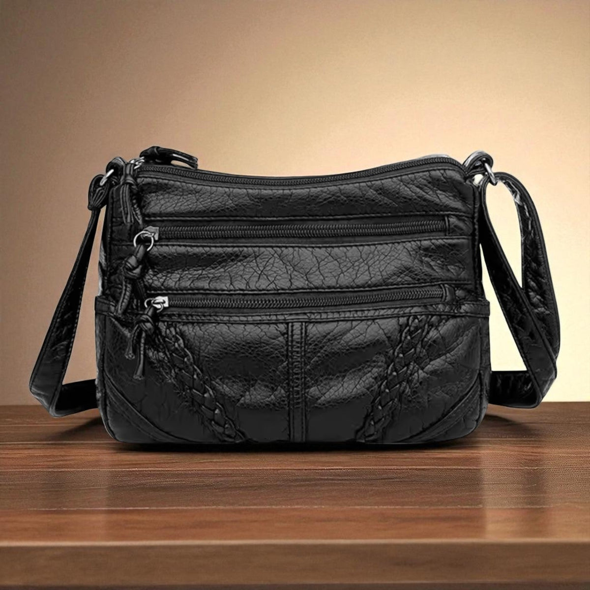Kessoro women's retro micro-suede lined shoulder bag in brown and black