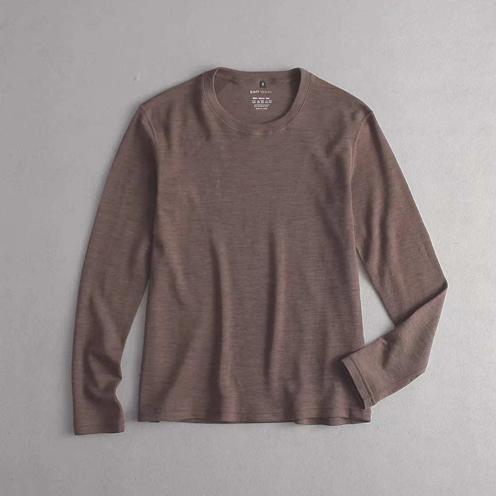 Men's long-sleeve wool T-shirt, colour range overview