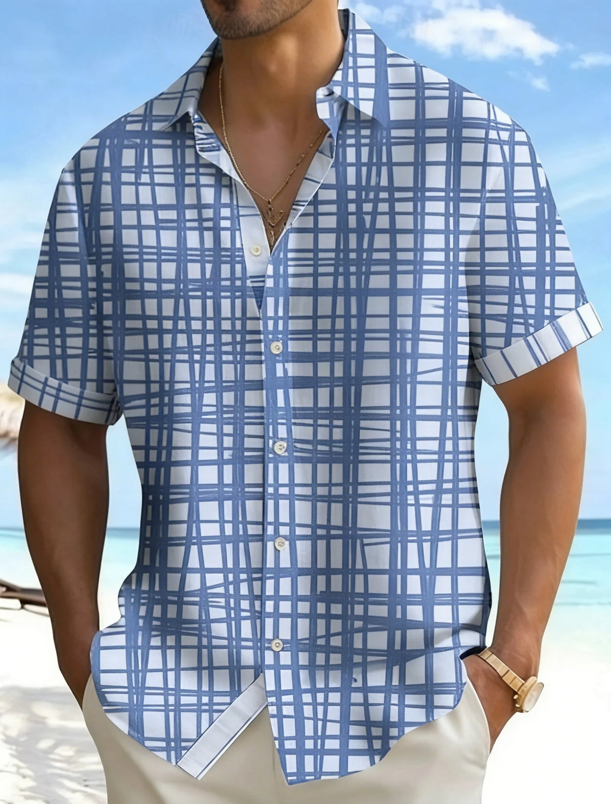 Kessoro Men's Short-Sleeve Button-Up Beach Shirt — view 10
