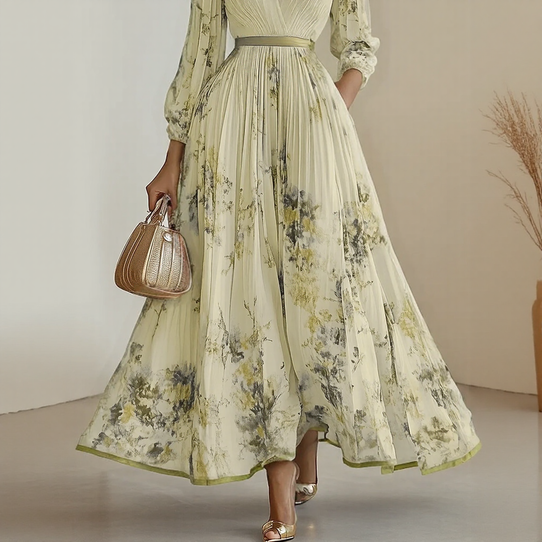 Kessoro women's pleated V-neck tie-waist maxi dress in pastel colourways