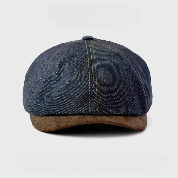 Kessoro unisex denim eight-panel newsboy cap in brown and navy blue
