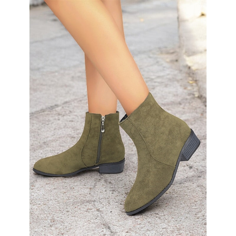 Kessoro women's side-zip low block heel ankle boots in brown, green and black - view 12