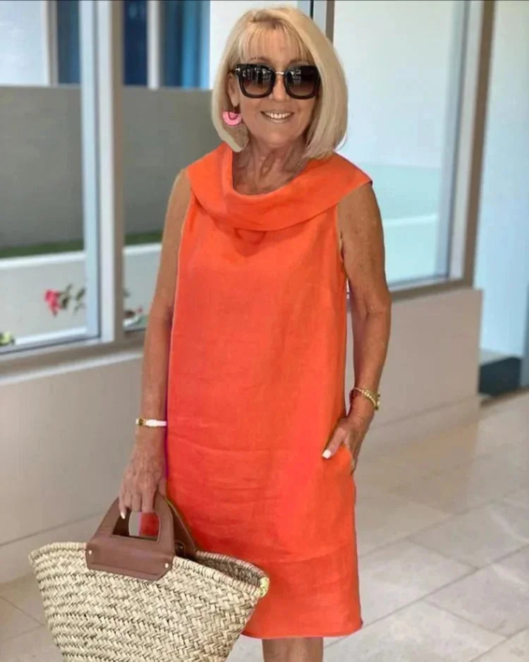 Kessoro women's sleeveless round neck sheath dress in pink, blue, black and yellow