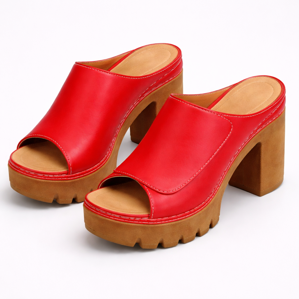 Kessoro women's classic platform strap heels in brown, black, beige, white and red, for women