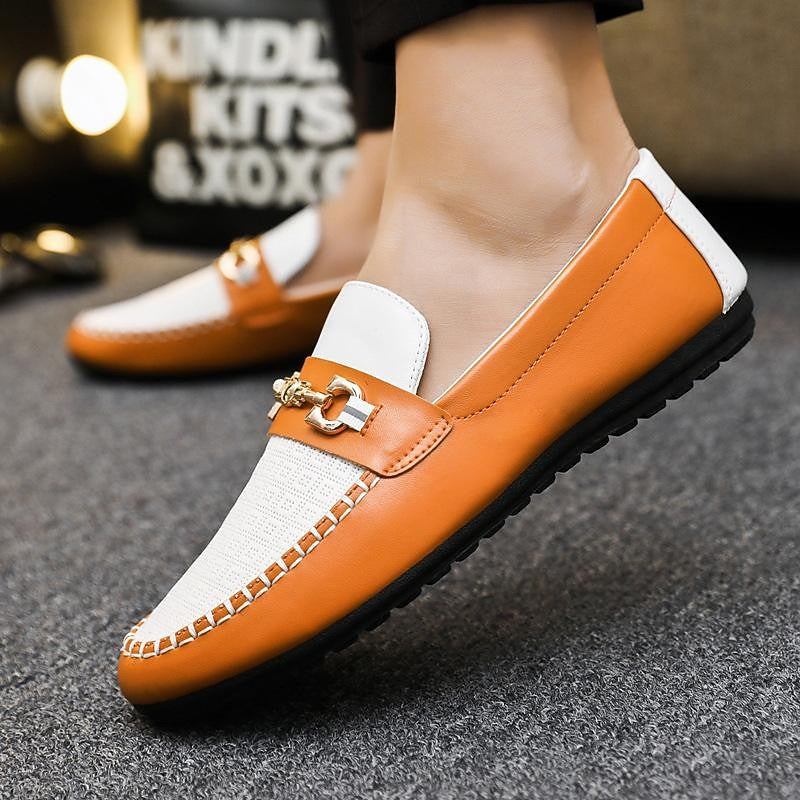 Kessoro men's refined slip-on bit loafers in black, white and yellow - product view 12