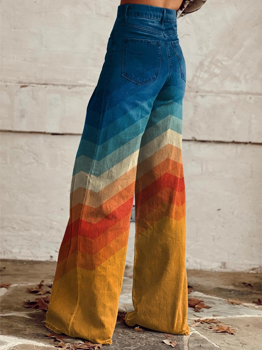 Kessoro women's loose-fit pants in a bold multicolor retro zigzag print