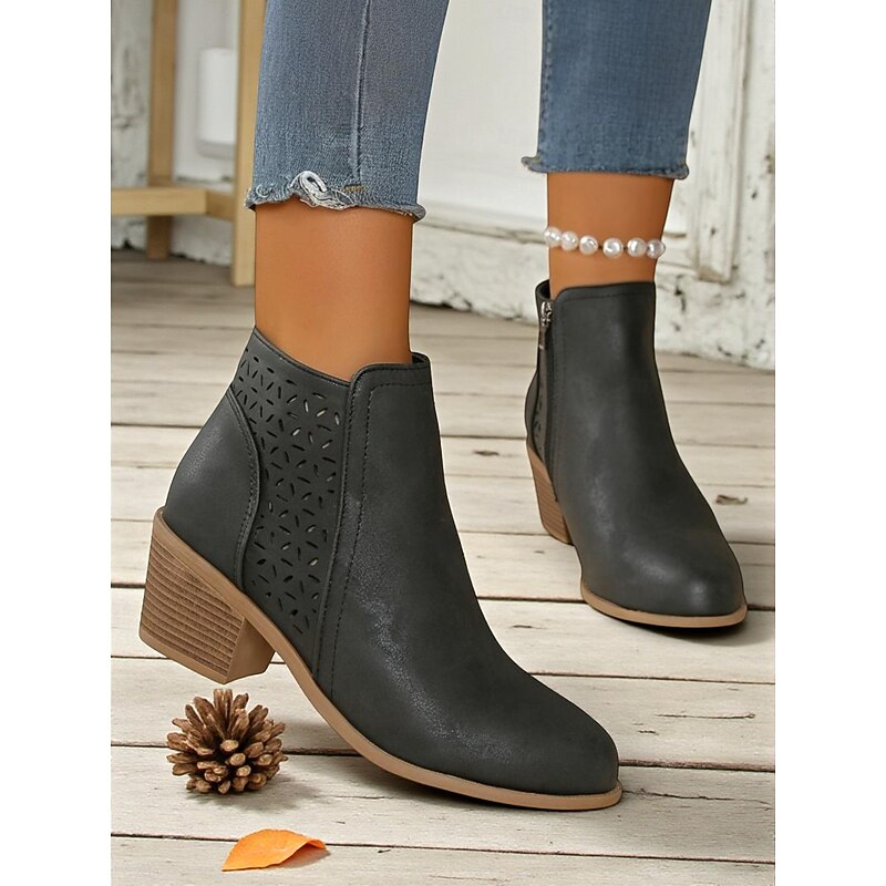 Kessoro women's cutout side-zip low block heel ankle boots in brown, khaki, black and blue - view 14