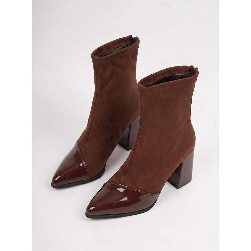 Kessoro women's cap-toe chunky block heel ankle boots in black and brown - view 7