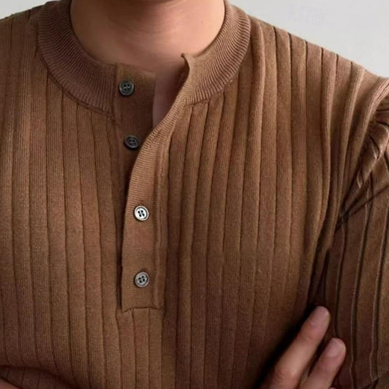 Kessoro ribbed slim-fit henley sweater for men in Black, view 6