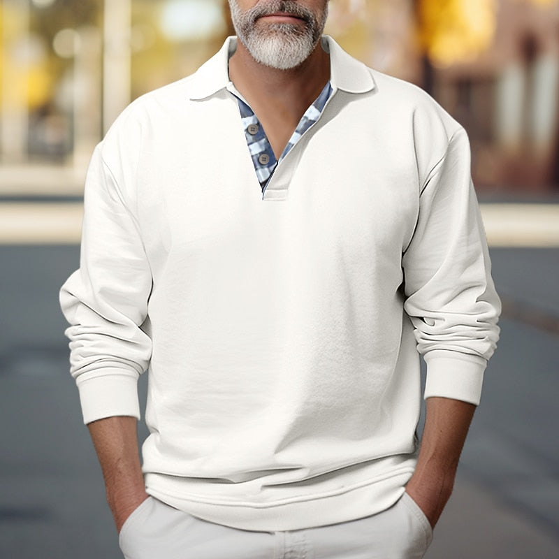 Kessoro men's polo-collar button sweatshirt in blue, white, black, khaki and grey