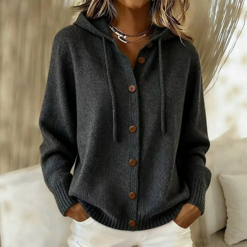 Kessoro hooded button down drawstring cardigan for women, view 5