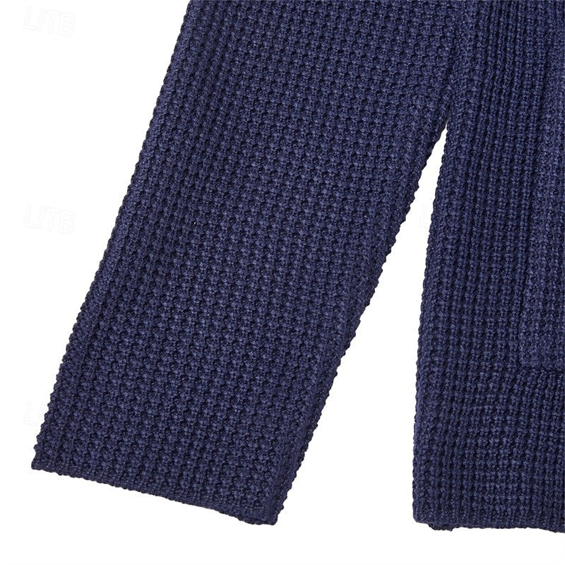 Kessoro men's waffle-knit stand-collar button cardigan in blue, navy or red brown