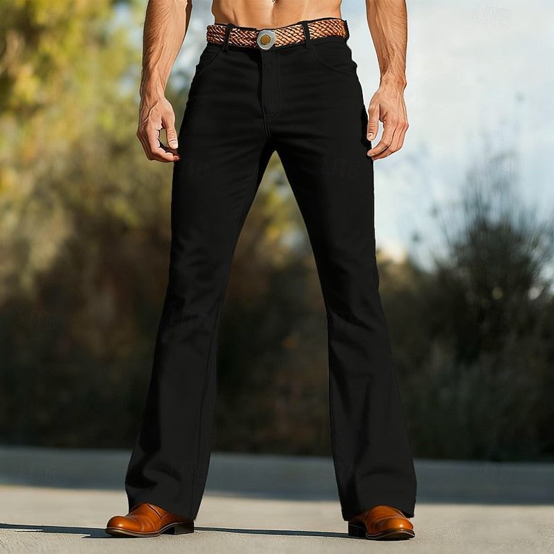 Kessoro men's retro straight-leg flared trousers in brown, white and black, view 3