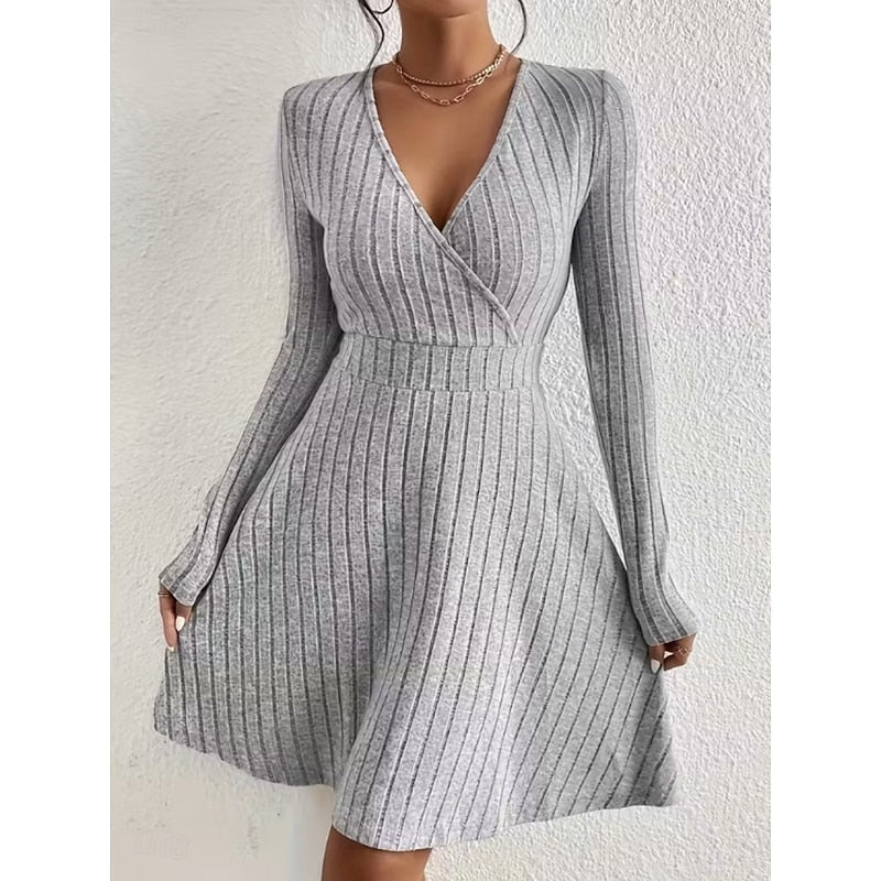 Kessoro women's wrap-neck A-line dress with a defined waist and softly flared skirt