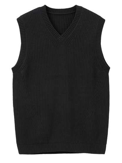 Kessoro Men's Classic V-Neck Ribbed Sweater Vest in black - men's apparel, view 3 of 7