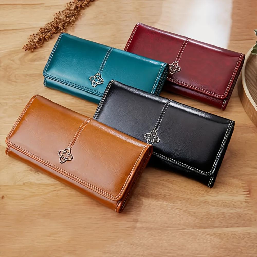 Kessoro women's premium flap long wallet in red, black, brown and blue