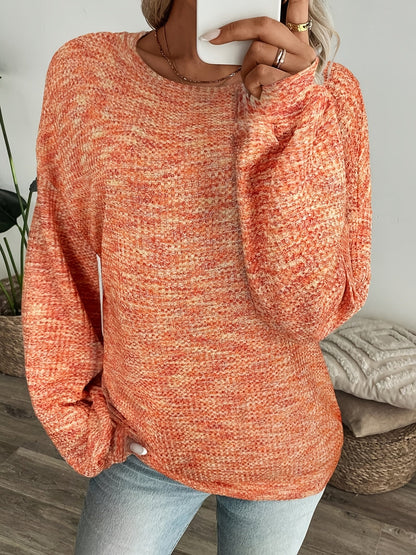 Kessoro women's relaxed waffle-knit pullover sweater in a warm orange-red colourway