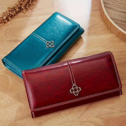 Kessoro women's premium flap long wallet in red, black, brown and blue