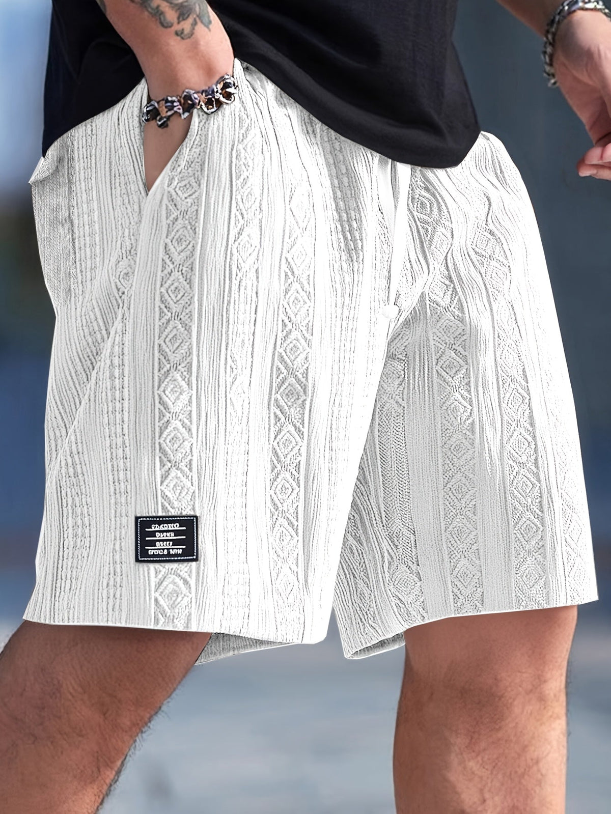 Kessoro men's textured drawstring waist casual shorts in brown, white, black, grey and blue