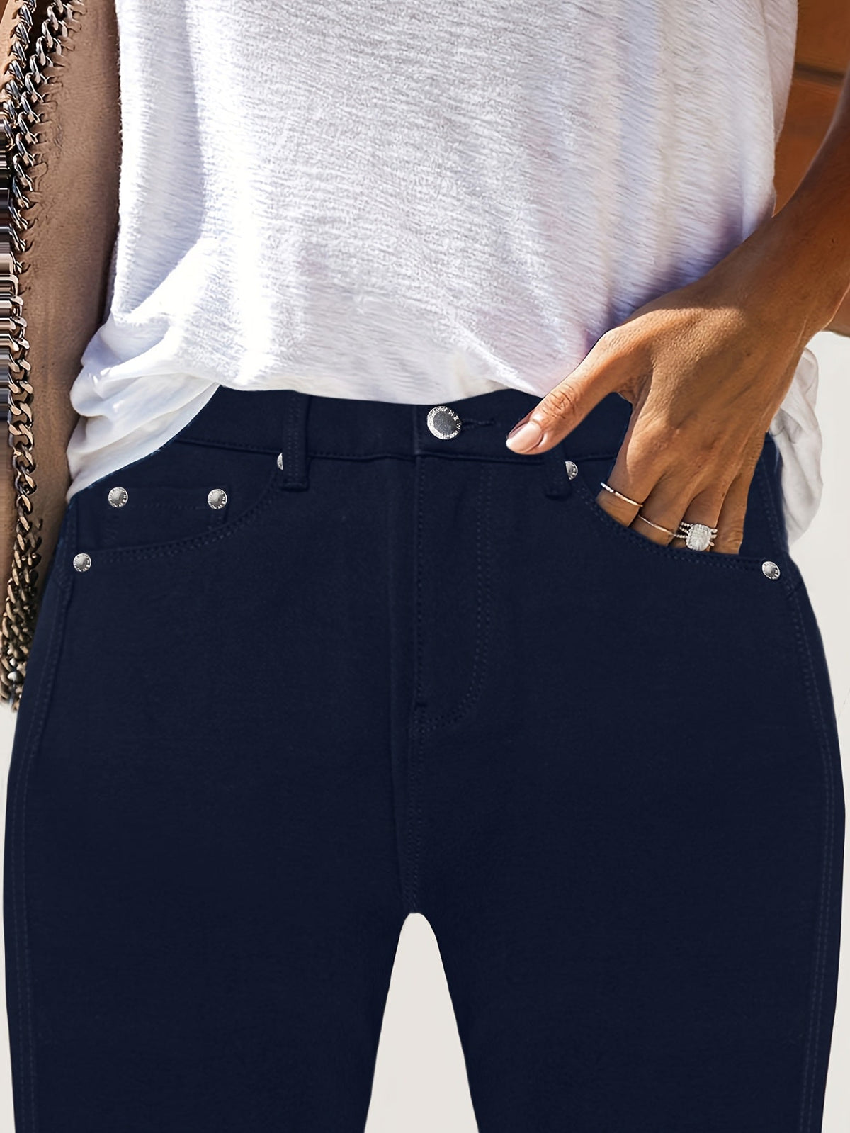 Kessoro women's high-waisted stretch skinny jeans shown in a range of denim and solid colourways