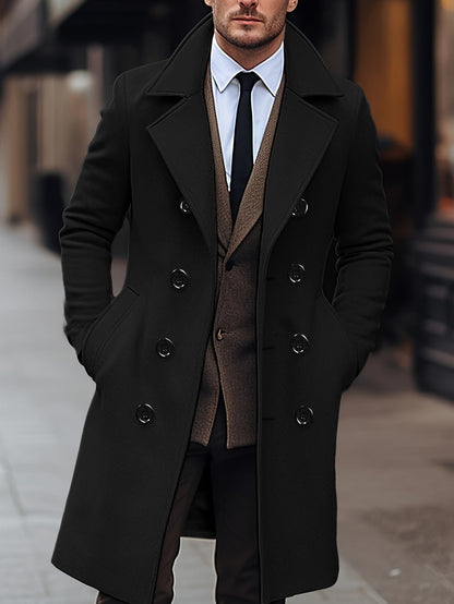 Kessoro men's double-breasted tailored overcoat in black, view 2 of 7