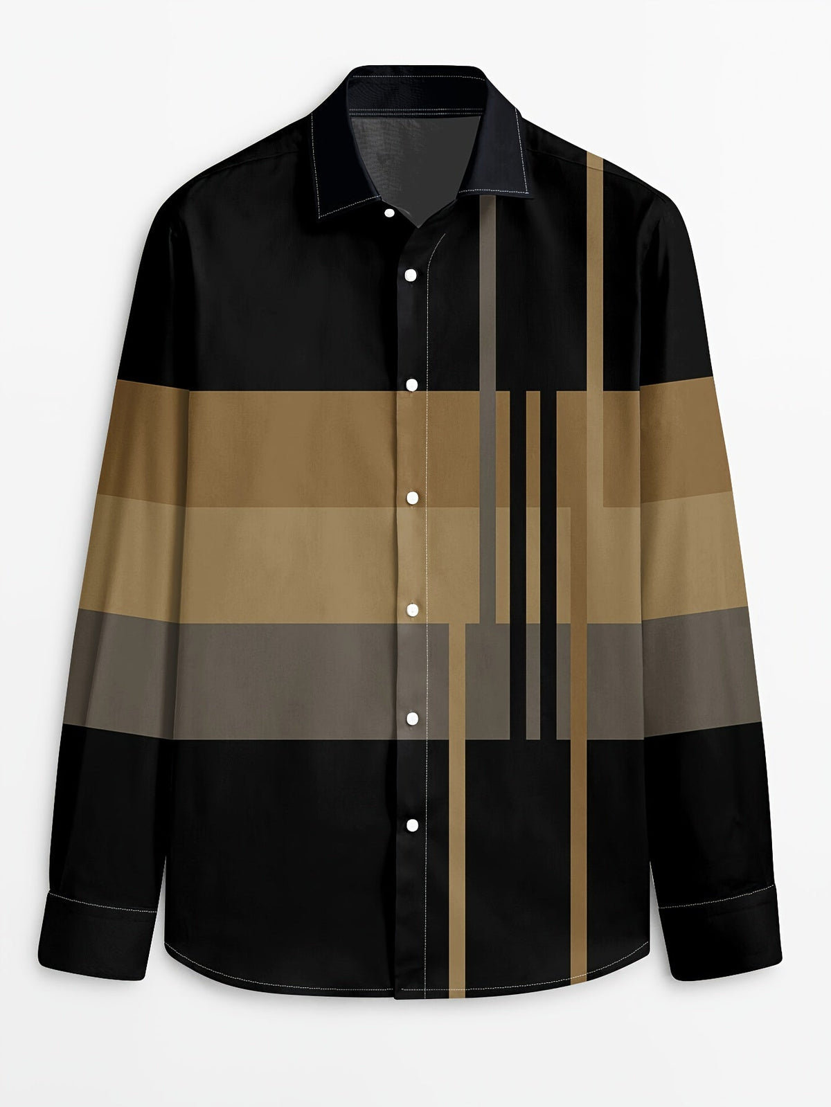 Kessoro men's colour-block long-sleeve shirt in brown, dark grey or black, view 3 of 17
