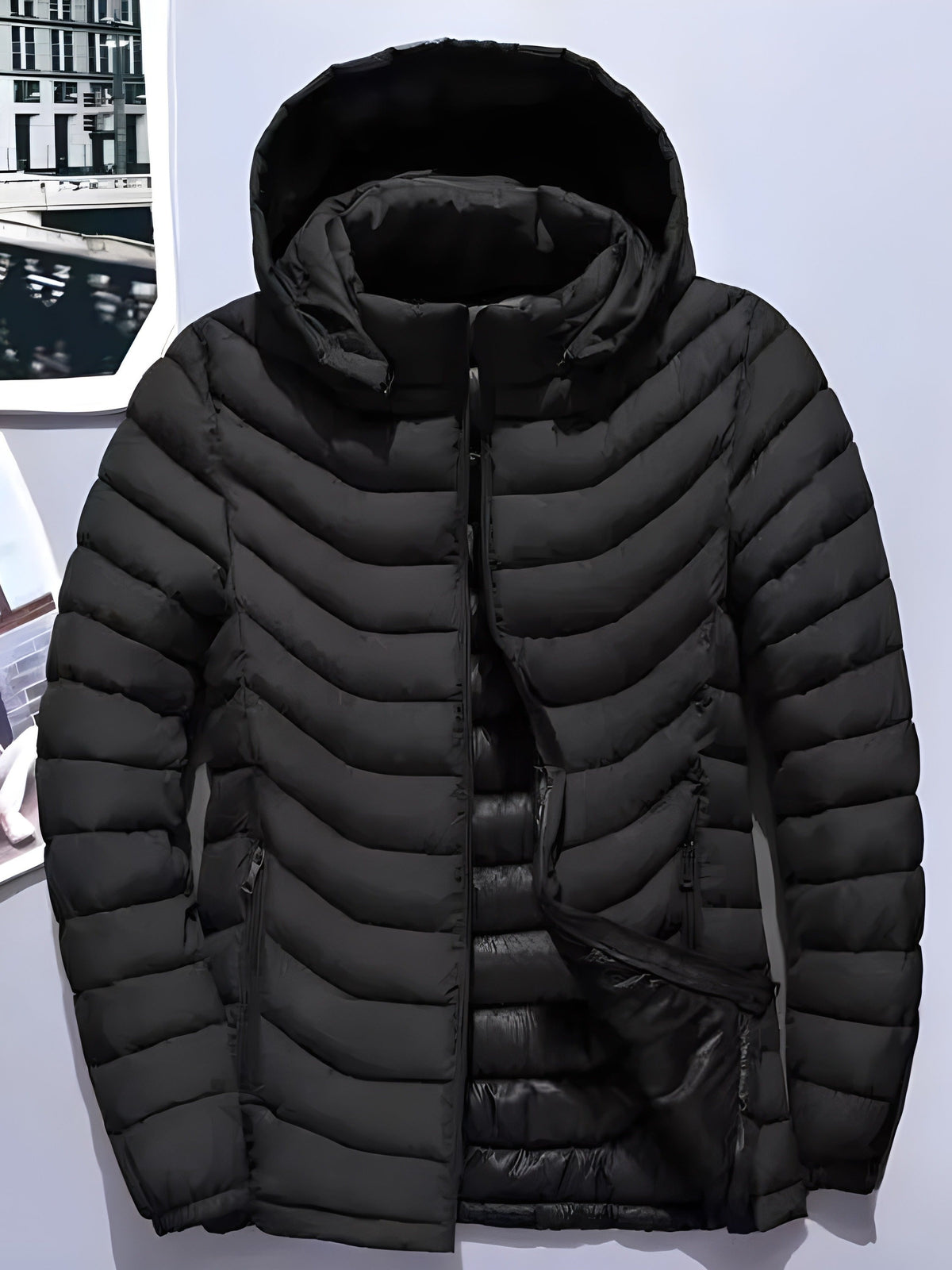 Kessoro Women's Hooded Quilted Puffer Jacket in black and grey, image 2 of 11.