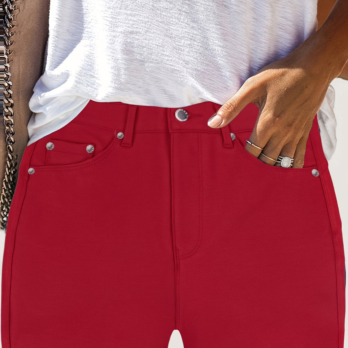 Kessoro women's high-waisted stretch skinny jeans shown in a range of denim and solid colourways