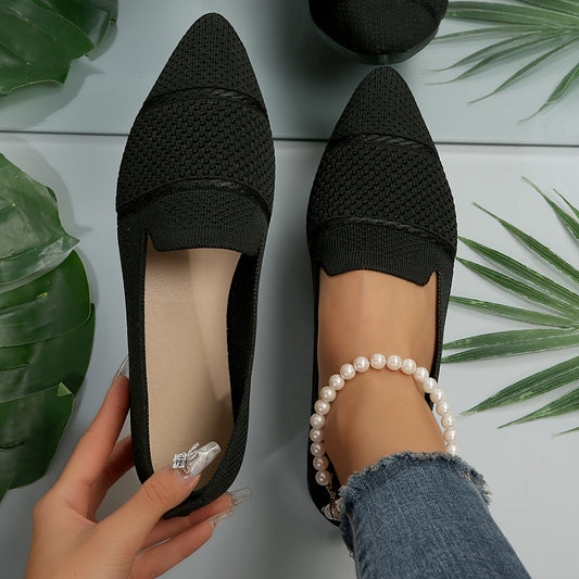 Women's pointed-toe knit slip-on flats in pink and black