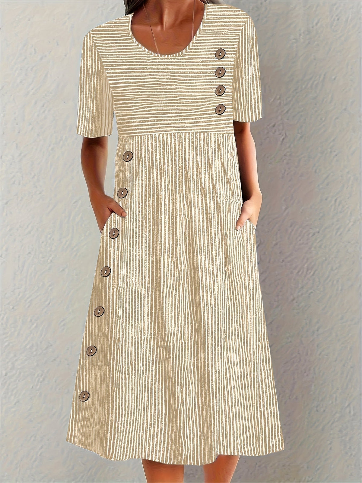 Women's striped relaxed summer dress in blue, black and beige