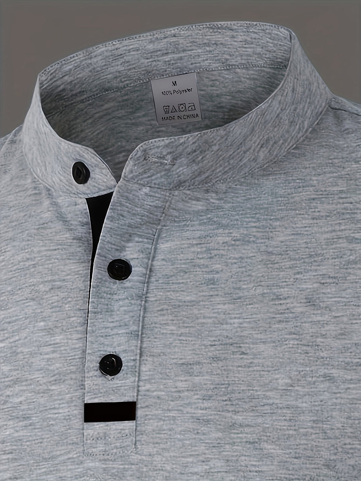 Men's refined long-sleeve button-placket henley shirt in granny gray, matcha green and navy, back view