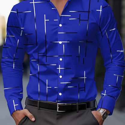 Men's line-print regular fit button-up shirt in navy, malachite green, orange yellow and pink, view 11