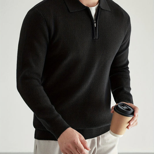 Kessoro men's refined quarter-zip collared polo sweater in smart muted colourways