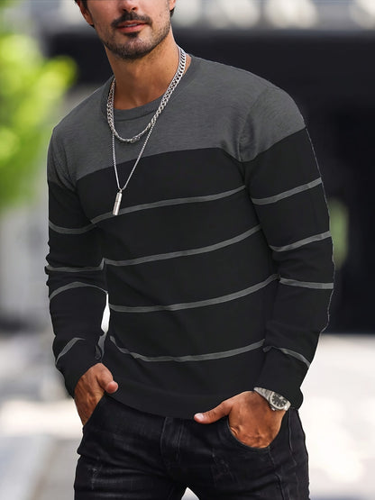 Kessoro striped crew neck knit sweater for men, detail view 18