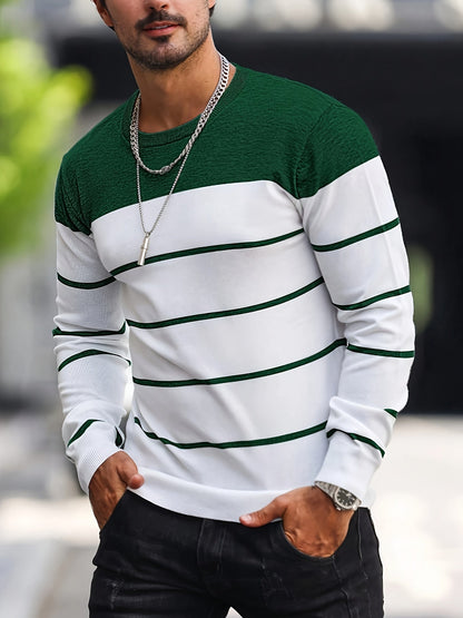 Kessoro Graphite striped crew neck knit sweater for men