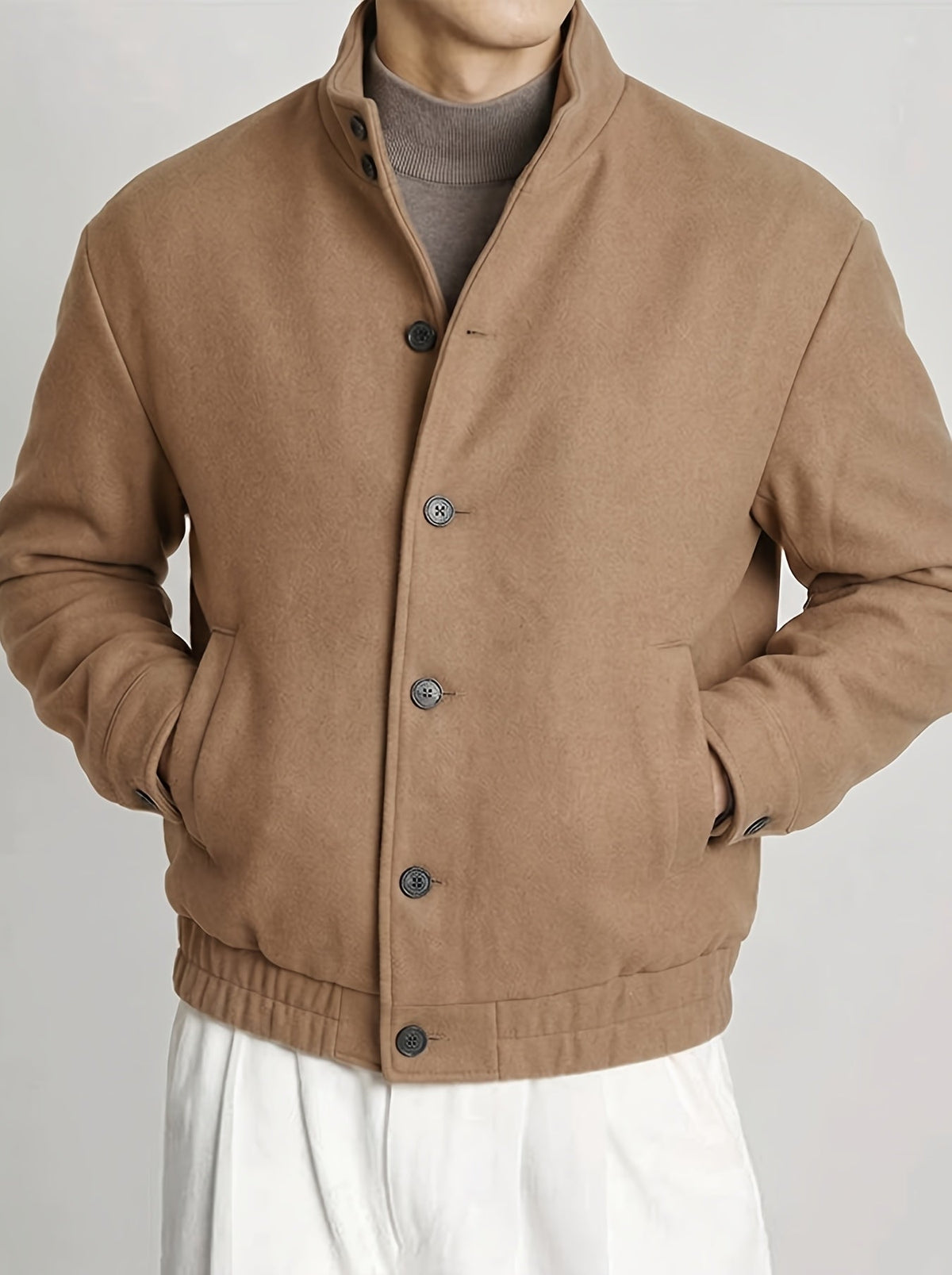 Men's refined button-front bomber jacket in a khaki colour family (view 5)