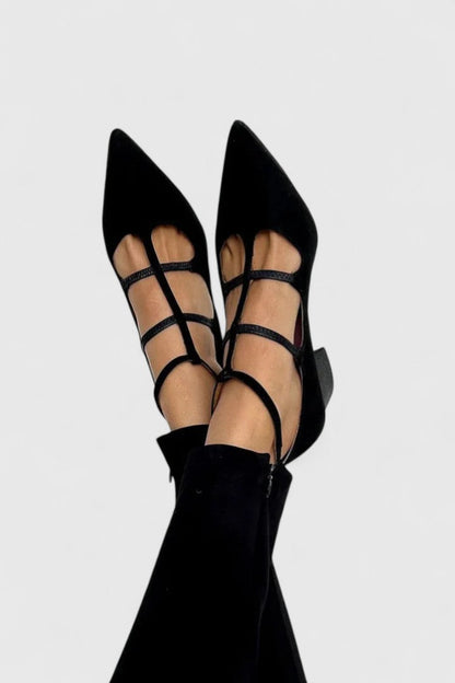 Women's black lace-up ankle pointed-toe heels