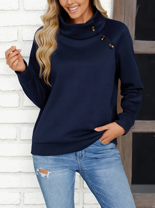 Kessoro women's navy stand collar button-accent sweatshirt - view 1 of 4