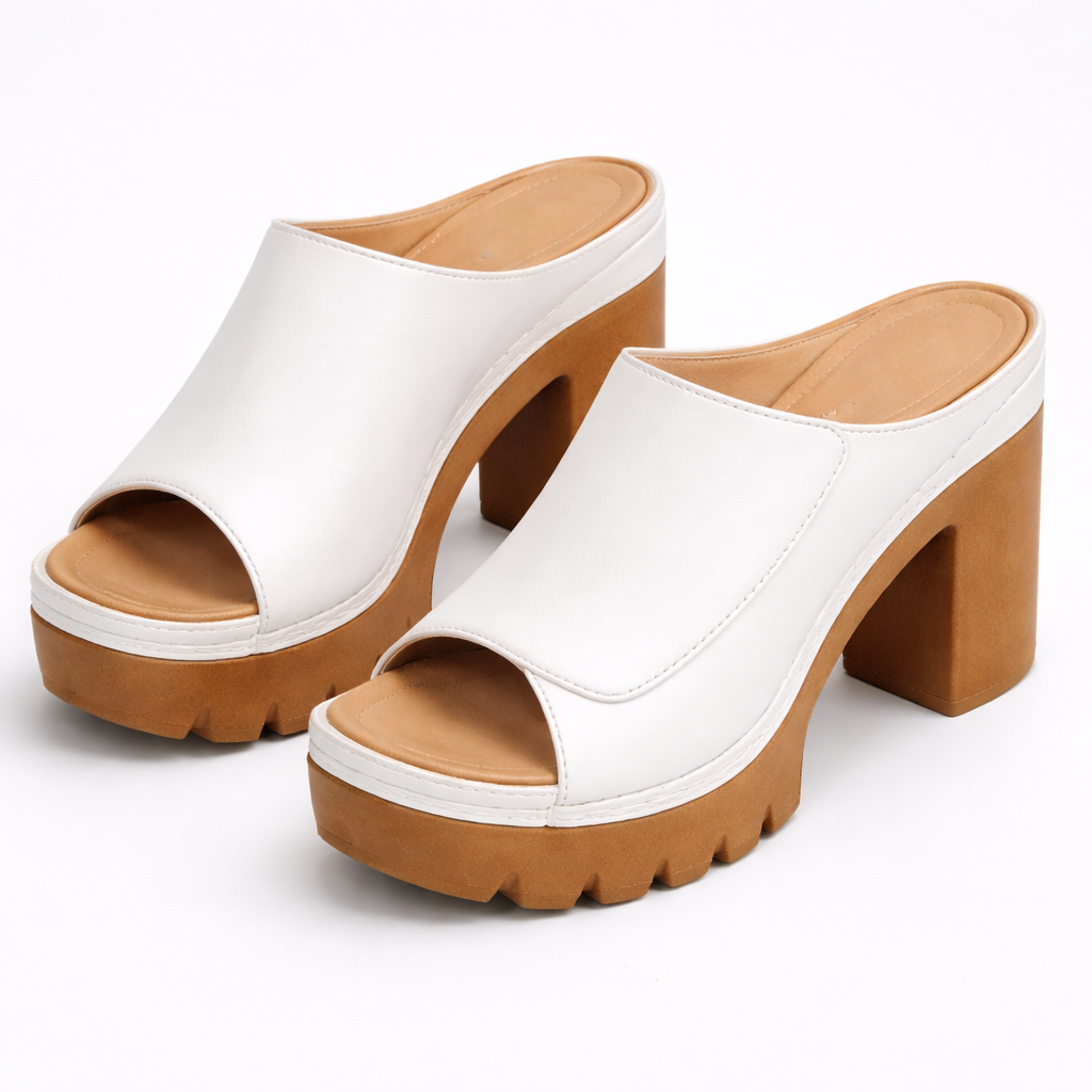 Kessoro women's classic platform strap heels in brown, black, beige, white and red, for women