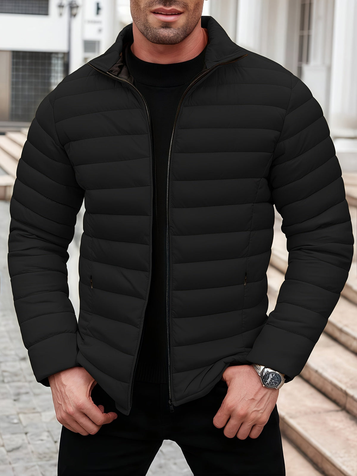 Kessoro men's lightweight windproof quilted jacket in yellow, black and green - product view 11
