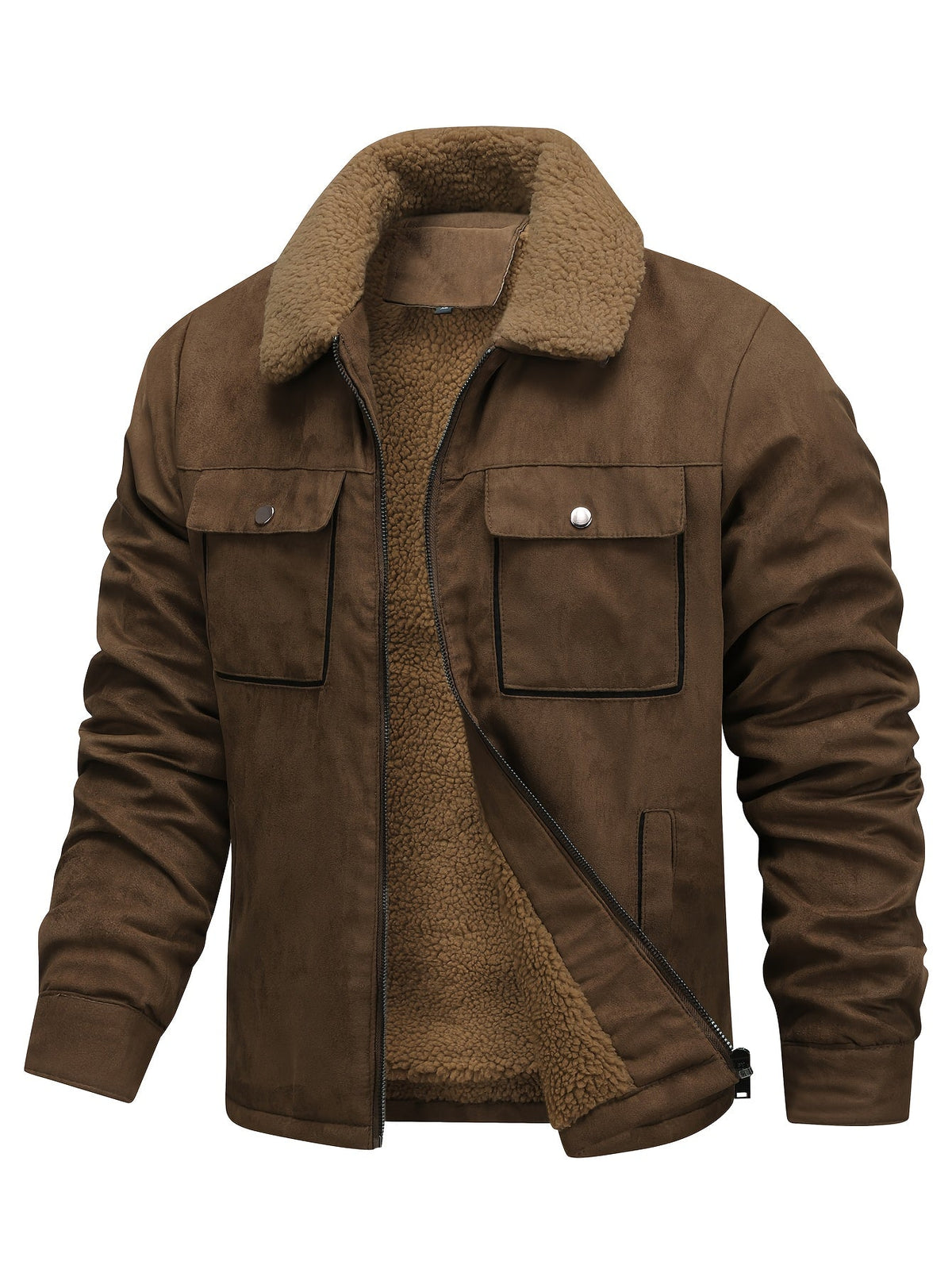 Kessoro men's fleece-lined multi-pocket winter jacket in coffee brown - product view 2