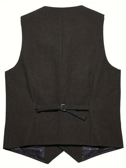 Kessoro Men's Refined Herringbone Tailored Waistcoat in black, coffee brown, royal blue, green and light brown - men's apparel, view 3 of 35