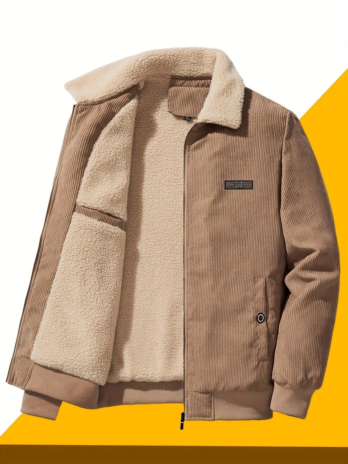 Kessoro men's plush-lined stand-collar workwear jacket in black and khaki - product view 8