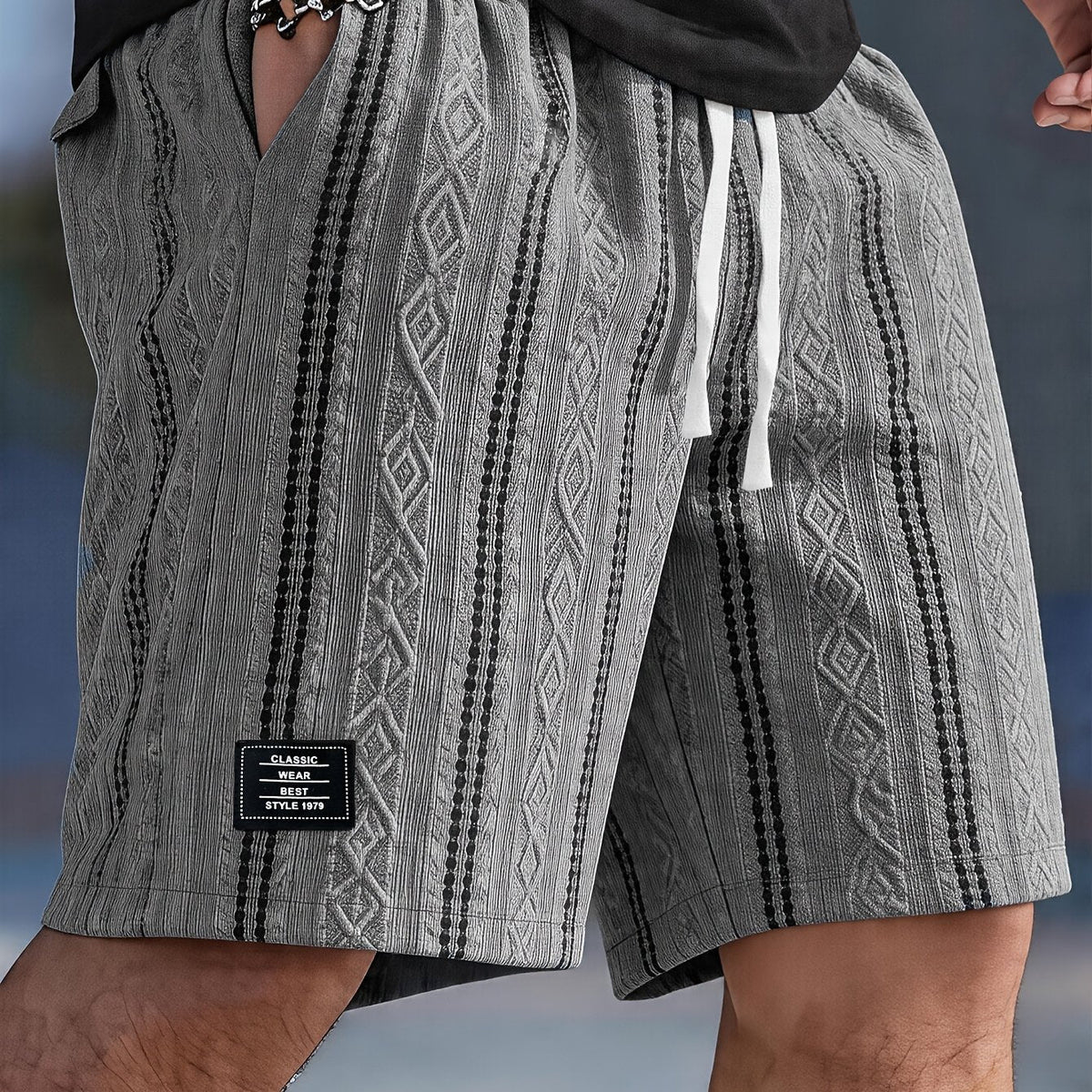Kessoro men's textured drawstring waist casual shorts in brown, white, black, grey and blue